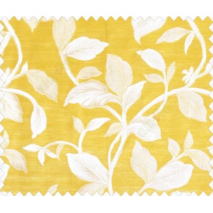 Traditional floral with big leaves on stem on Mustard Yellow base main curtain